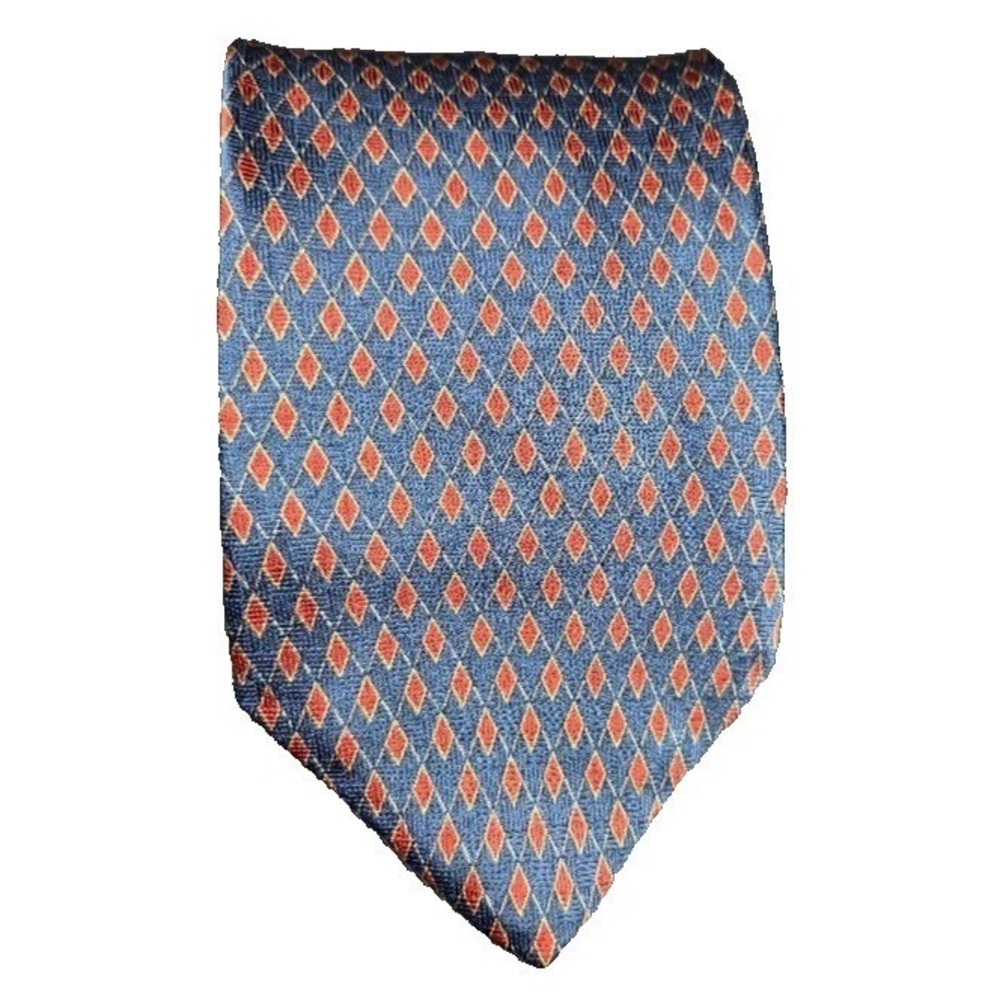 Bill Blass Men's Silk Tie Blue Red Diamond Pattern Made in Mexico Classic